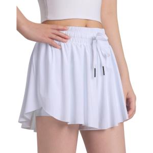 imageKEREDA Girls Flowy ShortsButterfly Shorts for Teen Girls with Spandex Liner 2in1 for RunningGymAthleticWorkout123PackWhite