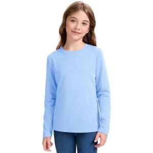imageKEREDA Girls Long Sleeve Shirts Soft Cotton TShirts Crewneck Basic Tees for Kids and Teen Girls Tops ClothesBlue
