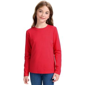 imageKEREDA Girls Long Sleeve Shirts Soft Cotton TShirts Crewneck Basic Tees for Kids and Teen Girls Tops ClothesRed