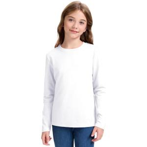 imageKEREDA Girls Long Sleeve Shirts Soft Cotton TShirts Crewneck Basic Tees for Kids and Teen Girls Tops ClothesWhite