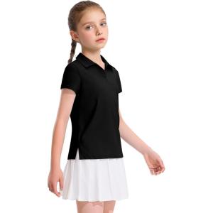 imageKEREDA Girls Polo Shirts Golf Tennis School Uniform Short Sleeve T Shirts VNeck Collared Quick Dry TopsBlack