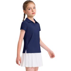 imageKEREDA Girls Polo Shirts Golf Tennis School Uniform Short Sleeve T Shirts VNeck Collared Quick Dry TopsNavy