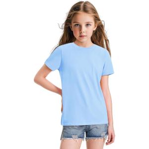 imageKEREDA Girls Shirts Short Sleeve Soft Cotton TShirts Plain Tees Tops Clothes for KidsBlue