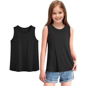 imageKEREDA Girls Tank Tops Flowy Loose Fit Sleeveless Shirts Basic Casual Summer Tunic TopsBlack