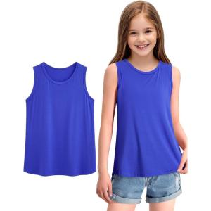 imageKEREDA Girls Tank Tops Flowy Loose Fit Sleeveless Shirts Basic Casual Summer Tunic TopsBlue