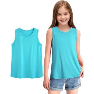 imageKEREDA Girls Tank Tops Flowy Loose Fit Sleeveless Shirts Basic Casual Summer Tunic TopsGreen