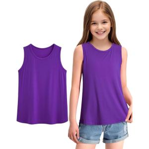 imageKEREDA Girls Tank Tops Flowy Loose Fit Sleeveless Shirts Basic Casual Summer Tunic TopsPurple