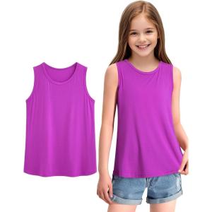 imageKEREDA Girls Tank Tops Flowy Loose Fit Sleeveless Shirts Basic Casual Summer Tunic TopsPurplish Red