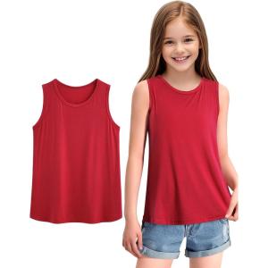 imageKEREDA Girls Tank Tops Flowy Loose Fit Sleeveless Shirts Basic Casual Summer Tunic TopsRed