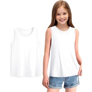 imageKEREDA Girls Tank Tops Flowy Loose Fit Sleeveless Shirts Basic Casual Summer Tunic TopsWhite