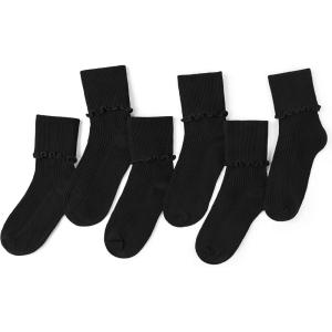 imageKEREDA Ruffle Socks for Girls School Uniform Slouch Crew Socks Kids 6 PairsBlack