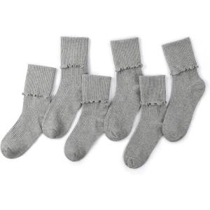 imageKEREDA Ruffle Socks for Girls School Uniform Slouch Crew Socks Kids 6 PairsGrey