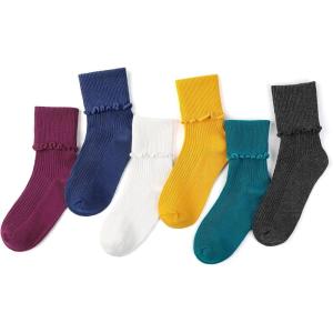 imageKEREDA Ruffle Socks for Girls School Uniform Slouch Crew Socks Kids 6 PairsMulticolor1