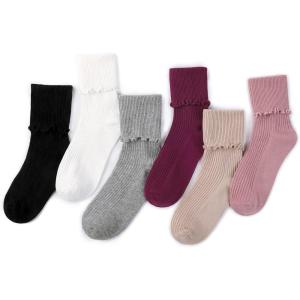 imageKEREDA Ruffle Socks for Girls School Uniform Slouch Crew Socks Kids 6 PairsMulticolor2