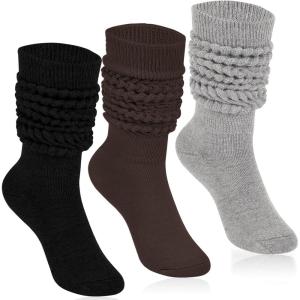 imageKEREDA Slouch Socks Women Knee High Scrunch Scrunchie Socks 3 Pairs Size 611Blackcoffeegrey