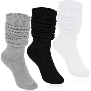 imageKEREDA Slouch Socks Women Knee High Scrunch Scrunchie Socks 3 Pairs Size 611Blackgreywhite
