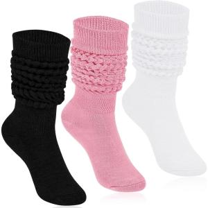 imageKEREDA Slouch Socks Women Knee High Scrunch Scrunchie Socks 3 Pairs Size 611Blackwhitepink