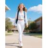 imageKEREDA Girls Athletic Leggings V Cross Yoga Pants Teen Girls with Pocket for WorkoutGymRunningDanceWhite