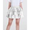 imageKEREDA Girls Metallic Skirt 3Layer Ruffle Kids Sparkly Skirt for Girls 614 YSilver