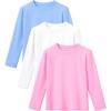 imageKEREDA 3 Pack Girls Long Sleeve Shirts Cotton TShirts Kids Crewneck Basic Plain Tees Tops for Teen GirlsBluewhitepink