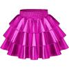 imageKEREDA Girls Metallic Skirt 3Layer Ruffle Kids Sparkly Skirt for Girls 614 YRose Red