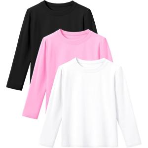 imageKEREDA 3 Pack Girls Long Sleeve Shirts Cotton TShirts Kids Crewneck Basic Plain Tees Tops for Teen GirlsBlackwhitepink