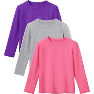 imageKEREDA 3 Pack Girls Long Sleeve Shirts Cotton TShirts Kids Crewneck Basic Plain Tees Tops for Teen GirlsGreydeep Purplewatermelon