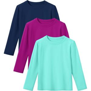 imageKEREDA 3 Pack Girls Long Sleeve Shirts Cotton TShirts Kids Crewneck Basic Plain Tees Tops for Teen GirlsNavyamaranthgreen