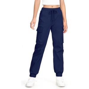 imageKEREDA Girls Cargo Pants Jogger Elastic Waist Drawstring with Pockets Uniform Pants Clothes for Teen GirlsNavy
