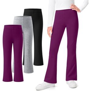 imageKEREDA Girls Flare Leggings Bell Bottoms School Uniform Pants High Waisted Flared Leggings for Teen GirlsBlacklight Graydeep Purple