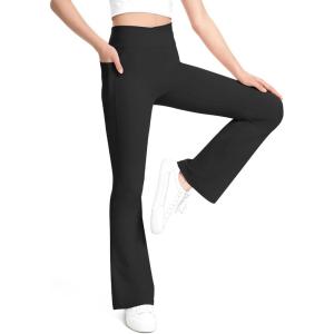 imageKEREDA Girls Flare Leggings High Waist Cross Bell Bottoms for Girls Yoga Dance Pants with Pockets Size 714 YearsBlack