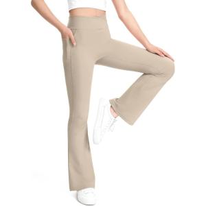 imageKEREDA Girls Flare Leggings High Waist Cross Bell Bottoms for Girls Yoga Dance Pants with Pockets Size 714 YearsKhaki