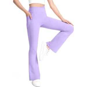 imageKEREDA Girls Flare Leggings High Waist Cross Bell Bottoms for Girls Yoga Dance Pants with Pockets Size 714 YearsPurple