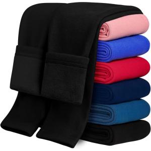 imageKEREDA Girls Fleece Lined Leggings Pack of 2 Winter Warm Pants Girls ClothesBlack