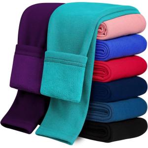 imageKEREDA Girls Fleece Lined Leggings Pack of 2 Winter Warm Pants Girls ClothesBlue Greendark Purple