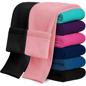 imageKEREDA Girls Fleece Lined Leggings Pack of 2 Winter Warm Pants Girls ClothesPinkblack