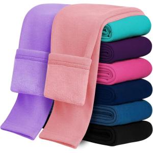 imageKEREDA Girls Fleece Lined Leggings Pack of 2 Winter Warm Pants Girls ClothesPinkpurple