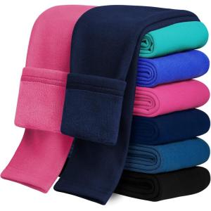 imageKEREDA Girls Fleece Lined Leggings Pack of 2 Winter Warm Pants Girls ClothesRoyal Bluerose Red