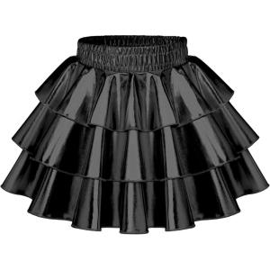 imageKEREDA Girls Metallic Skirt 3Layer Ruffle Kids Sparkly Skirt for Girls 614 YBlack