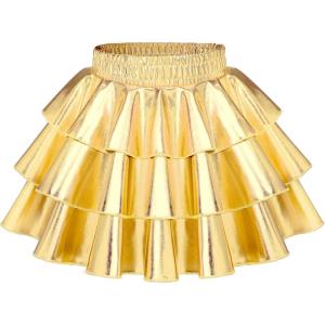 imageKEREDA Girls Metallic Skirt 3Layer Ruffle Kids Sparkly Skirt for Girls 614 YGold