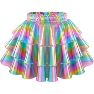 imageKEREDA Girls Metallic Skirt 3Layer Ruffle Kids Sparkly Skirt for Girls 614 YMetallic Gradient