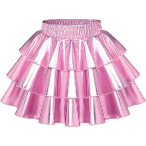 imageKEREDA Girls Metallic Skirt 3Layer Ruffle Kids Sparkly Skirt for Girls 614 YPink