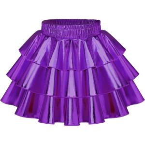 imageKEREDA Girls Metallic Skirt 3Layer Ruffle Kids Sparkly Skirt for Girls 614 YPurple