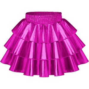 imageKEREDA Girls Metallic Skirt 3Layer Ruffle Kids Sparkly Skirt for Girls 614 YRose Red