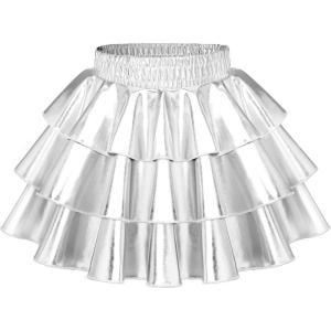 imageKEREDA Girls Metallic Skirt 3Layer Ruffle Kids Sparkly Skirt for Girls 614 YSilver