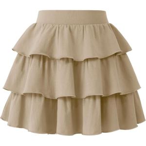 imageKEREDA Girls Skirt Kids Toddler Casual 3Layer Ruffle Skort School Uniform Skirts for GirlsKhaki