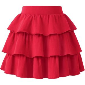 imageKEREDA Girls Skirt Kids Toddler Casual 3Layer Ruffle Skort School Uniform Skirts for GirlsRed