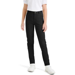 imageKEREDA Girls School Uniform Skinny Pants with Pockets Elasticized Waistband School Pants for Teen Girls ClothesBlack
