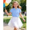 image:imageKEREDA Shool Uniform Shirts for Girls Cotton Polo Shirts Puff Sleeve with Button for Kids Golf Tennis TopsBlue