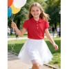 image:imageKEREDA Shool Uniform Shirts for Girls Cotton Polo Shirts Puff Sleeve with Button for Kids Golf Tennis TopsRed